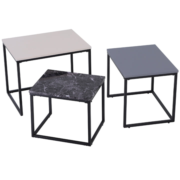 Sæt med 3 sofaborde, stabelbare sideborde, sofaborde, metalfod, mdf, 3 farver, 55 x 40 x 45 cm/48 x 37 x 40 cm/41 x 34 x 35 cm