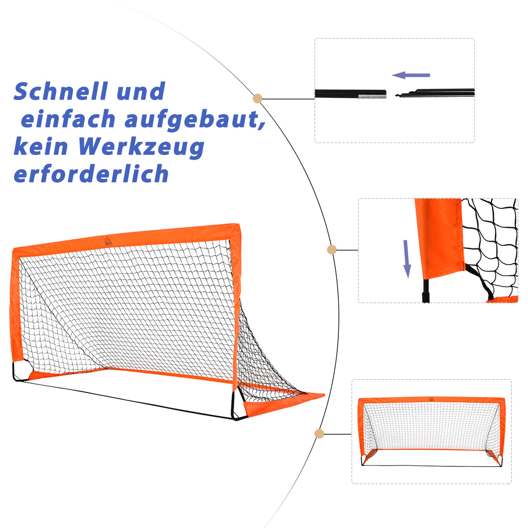 Fodboldmålsæt, letvægts, nem samling, bæretaske, stålrør, 183x90x90 cm, orange