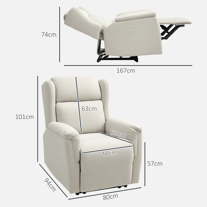 Lænestol, justerbar polstret lænestol med fodstøtte, 160° hvilefunktion, hørlook, hurtig samling, beige