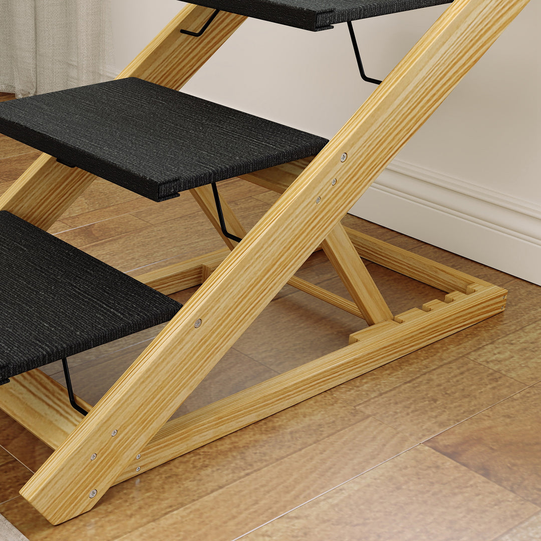 Hundetrappe, hundelarampe, højdejusterbar, skridsikker, foldbar, 83x40x62,5 cm, træ/hvid