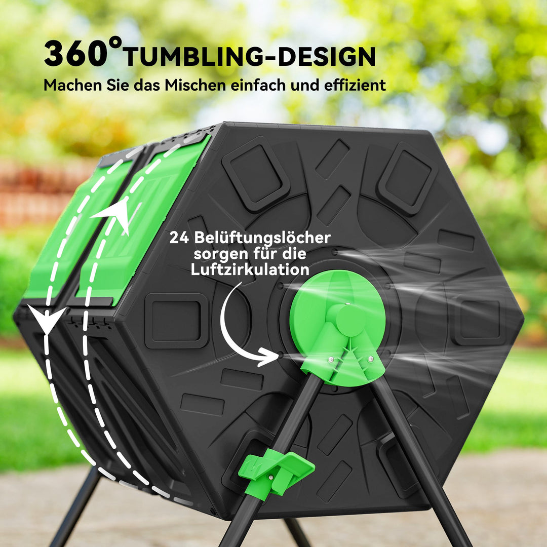 130-liters kompostbeholder, 67 x 60 x 77 cm, hurtig kompostbeholder af plastik med ventilationssystem til have, køkken