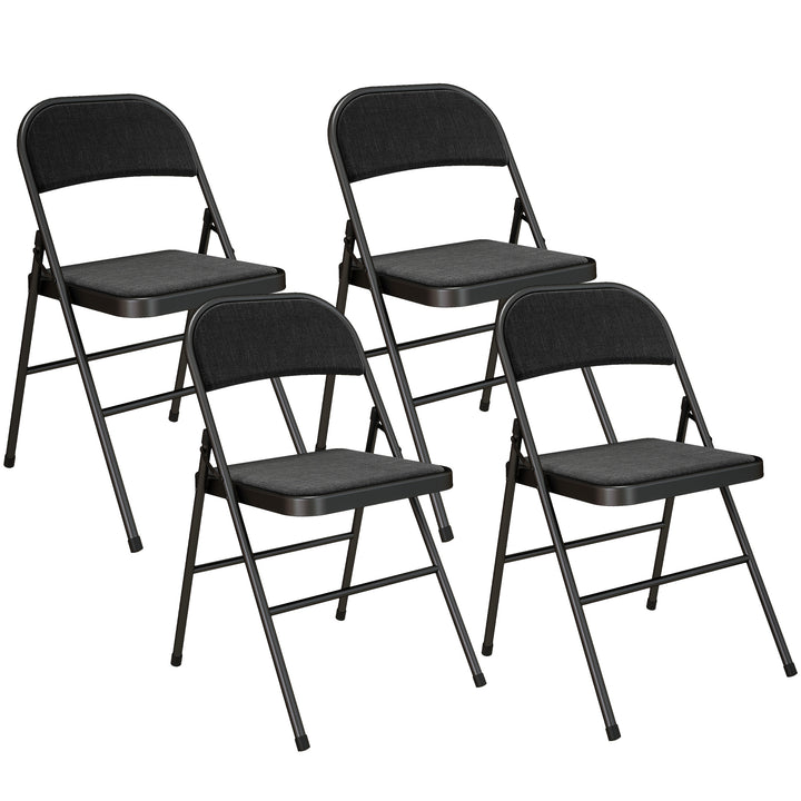 Sæt med 4 klapstole, bærbare kontorstole, metalben, klapstol til kontor, reception, venteværelse, linnedlook, sort