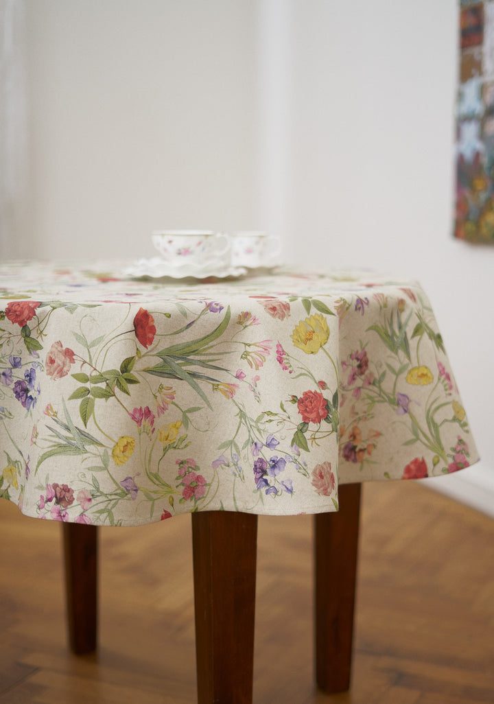 Rund dug i bomuld-hør-blanding, printet, Blossom kollektion