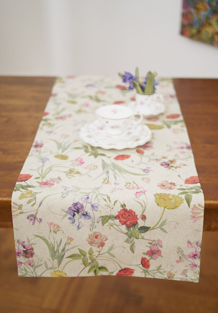 Bordløber, forskellige størrelser, bomuld-hør-blanding, printet, Blossom kollektion