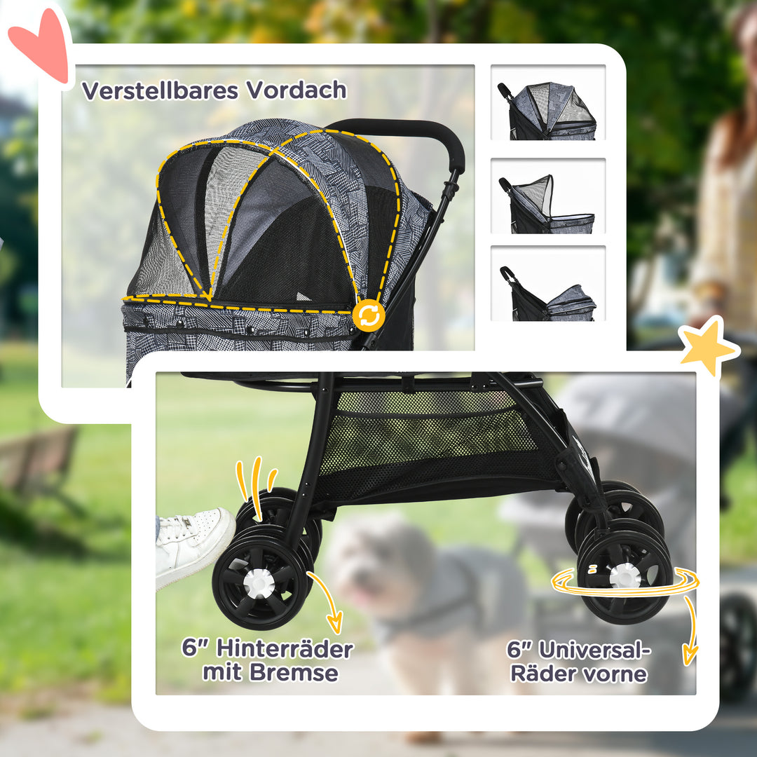 Dog buggy hundevogn op til 10 kg sammenklappelig justerbar baldakin gulvkurv hynde sidelomme 81 cm x 48 cm x 99 cm grå