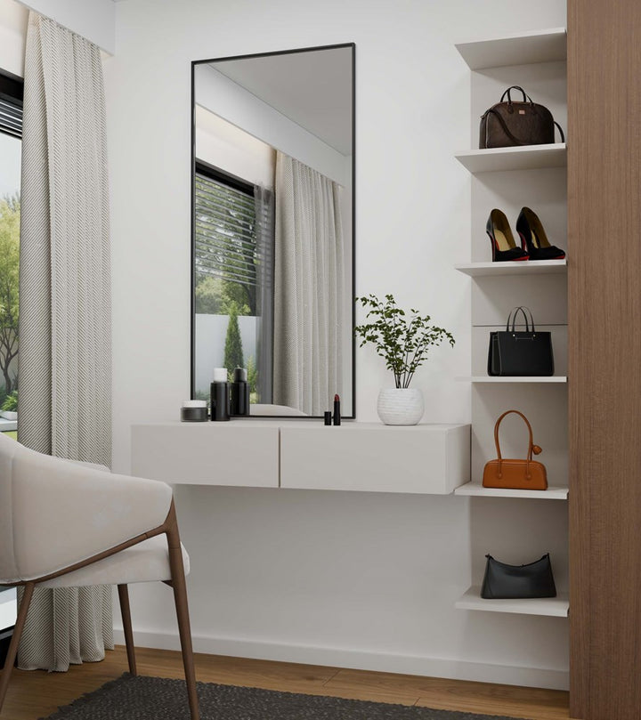 Elegant væghængt sminkebord med 2 skuffer, kashmir-farvet