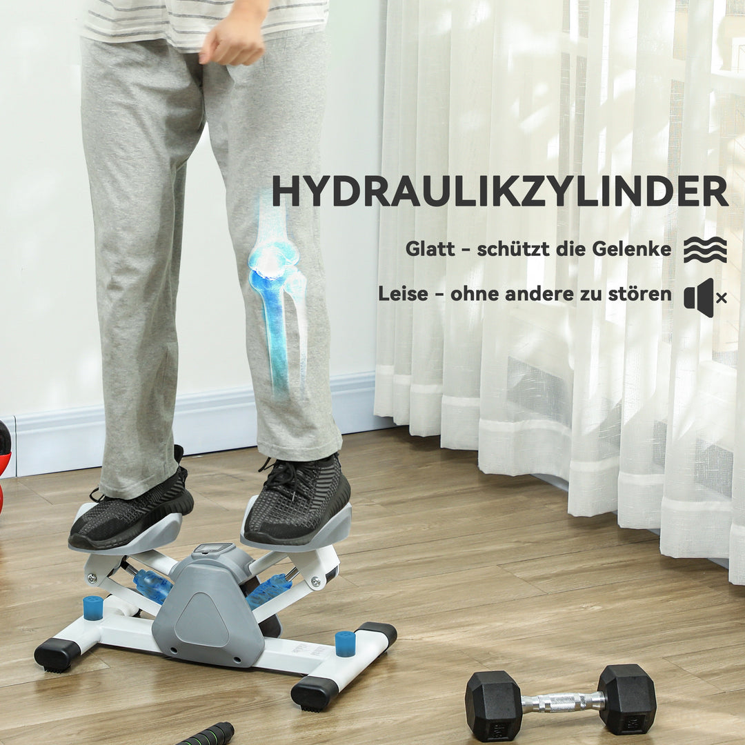 Mini stepper, stepmaskine til træning og fitnessøvelser, med lcd-skærm og skridsikre pedaler, grå
