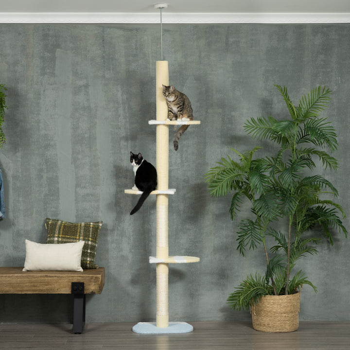 Højdejusterbart kradsetræ, skridsikkert, sisalrebstolper, 220-260h x 47l x 34b cm, gul/hvid/blå