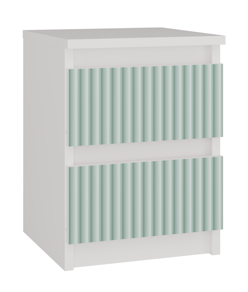 Moderne sengebord med 2 skuffer, farve: hvid med front i mint