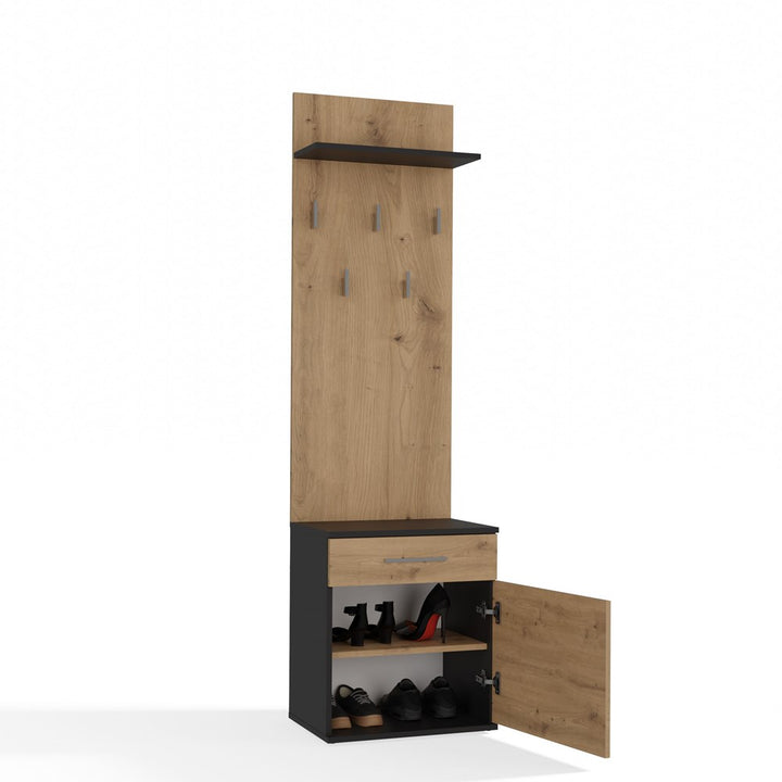 Skoskab + knagerække, et elegant og stilfuldt møbel til entréen, naturfarvet og sort