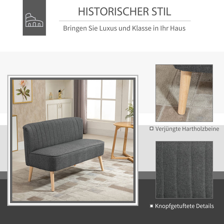 2-Personers sofa, blød polstring, letplejeligt betræk, op til 150 kg, 117 x 56,5 x 77 cm, mørkegrå