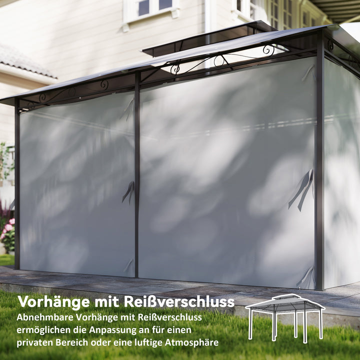 Havepavillon, udendørs pavillon med gardiner, ventileret tag, mørkegrå