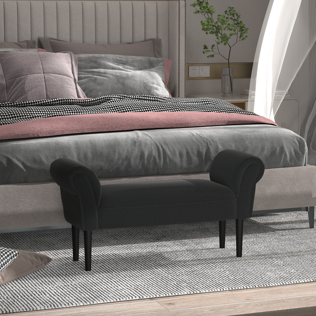 Bænk, sengebænk, tidløst design, blød polstring, op til 130 kg, sort, 102 x 36 x 51 cm