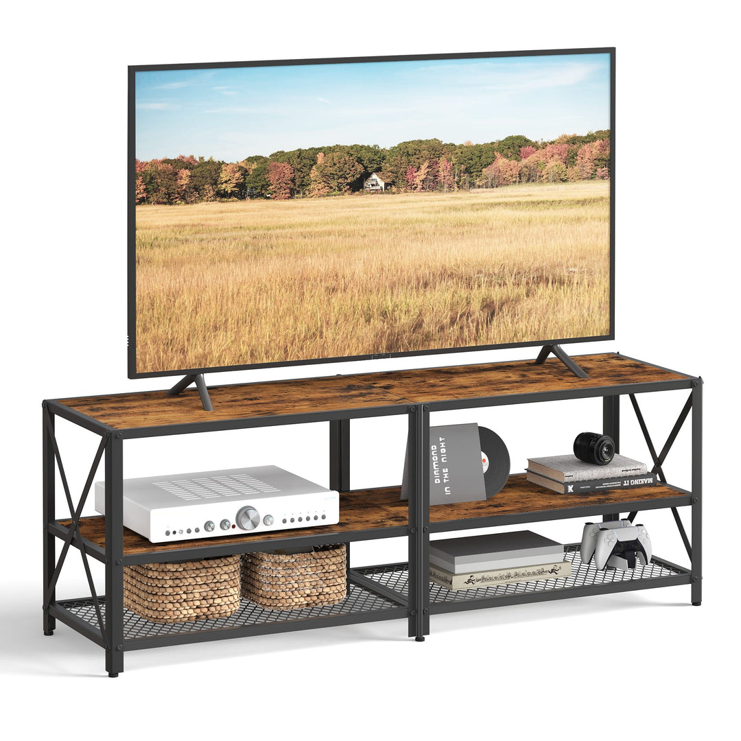 TV-bord med opbevaring – 140 cm i rustik brun og sort