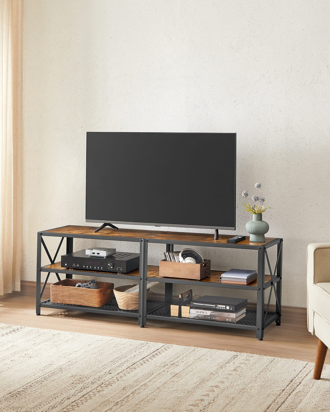 TV-bord med opbevaring – 140 cm i rustik brun og sort