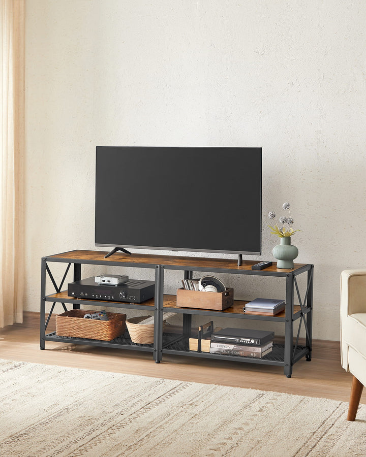 TV-bord med opbevaring – 140 cm i rustik brun og sort