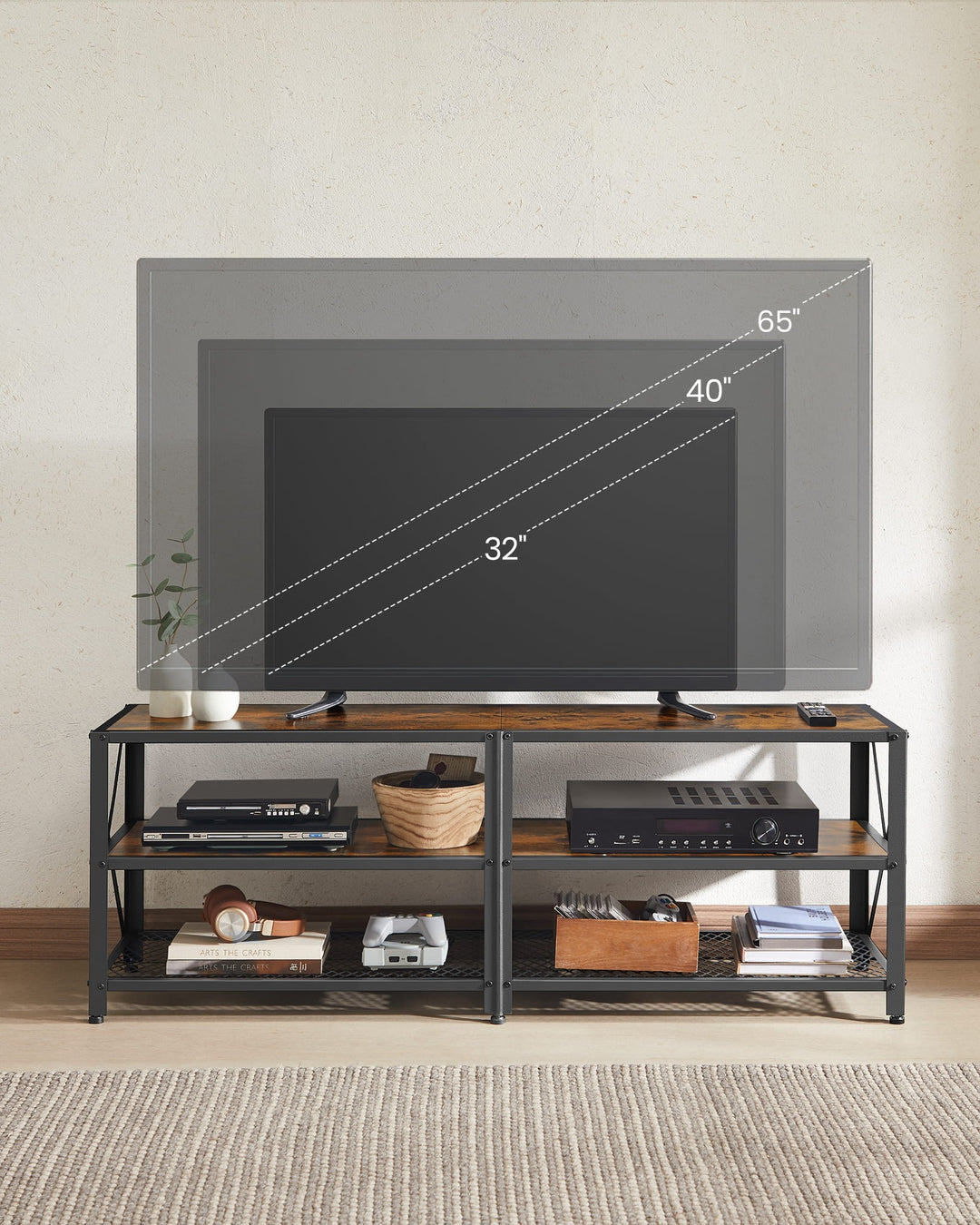 TV-bord med opbevaring – 140 cm i rustik brun og sort