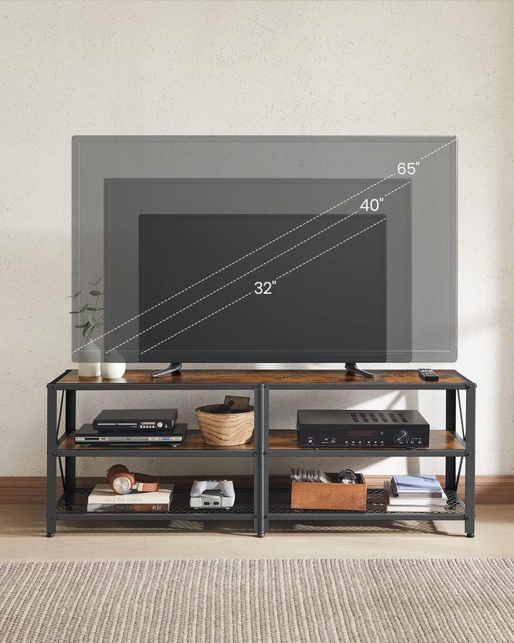 TV-bord med opbevaring – 140 cm i rustik brun og sort