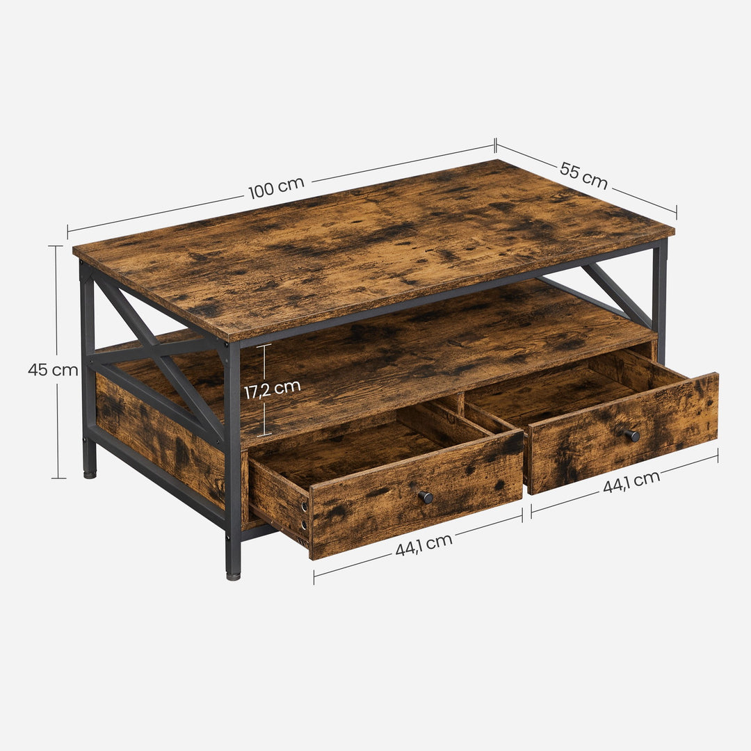 Funktionelt sofabord med skuffer – rustikt design