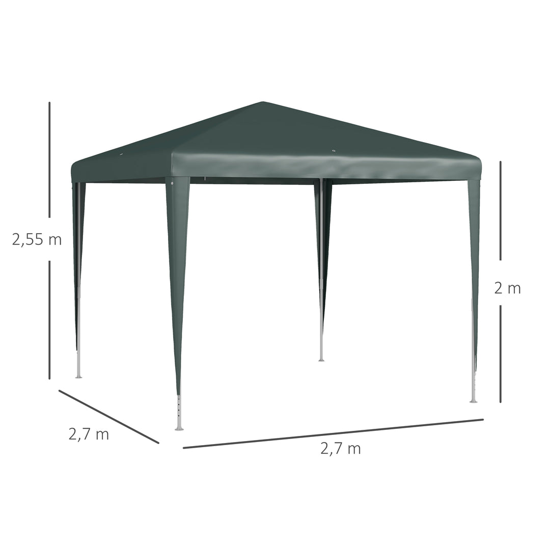 Pavillon 2,7x2,7m, hurtig montering med kliksystem, rustfri ramme, mørkegrøn