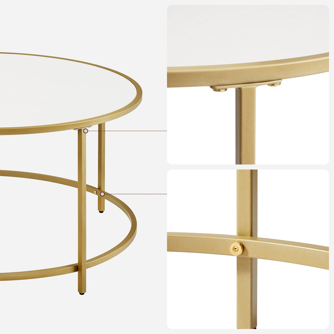 Elegant rundt sofabord – moderne design i guld og hvid