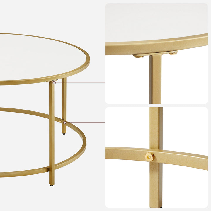 Elegant rundt sofabord – moderne design i guld og hvid