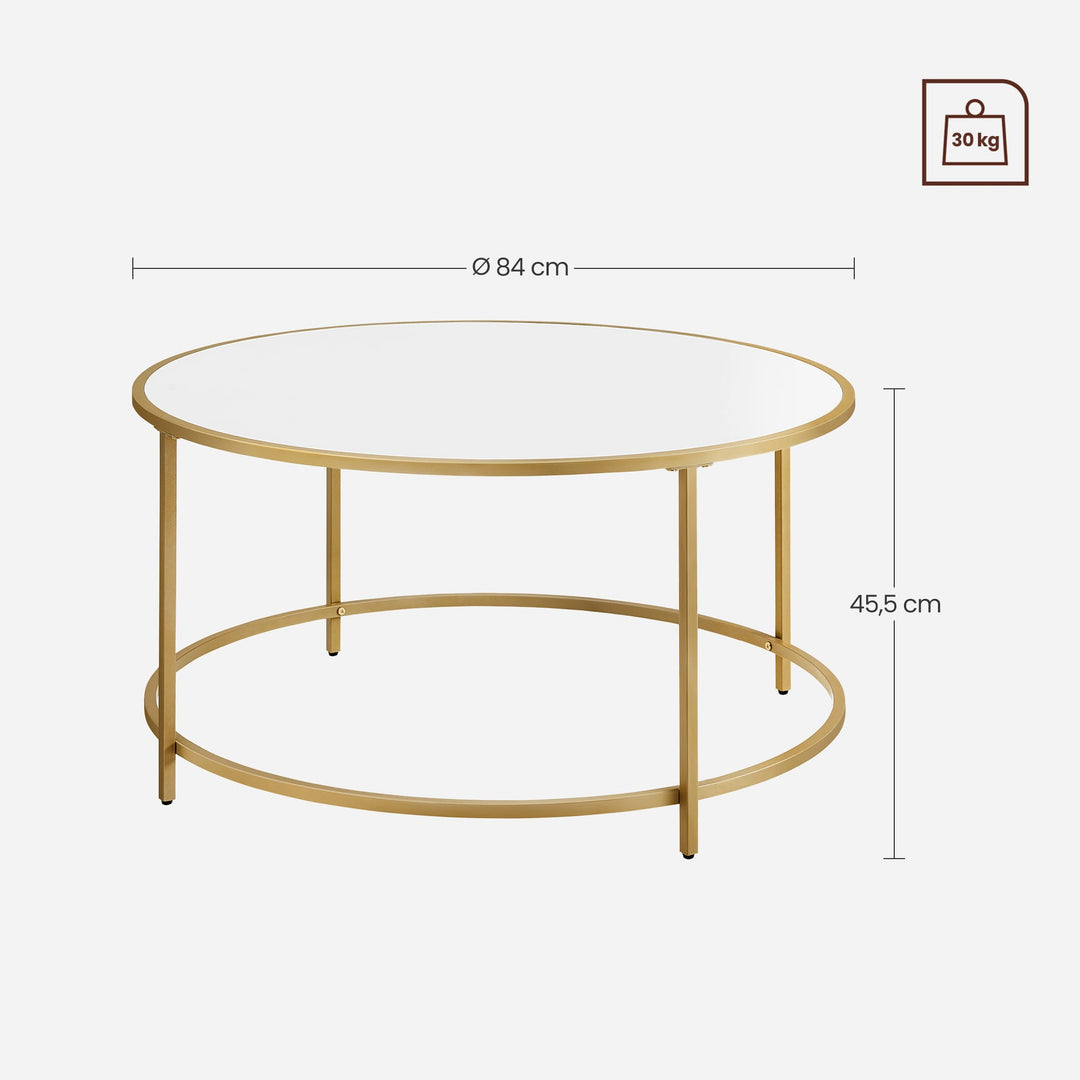 Elegant rundt sofabord – moderne design i guld og hvid