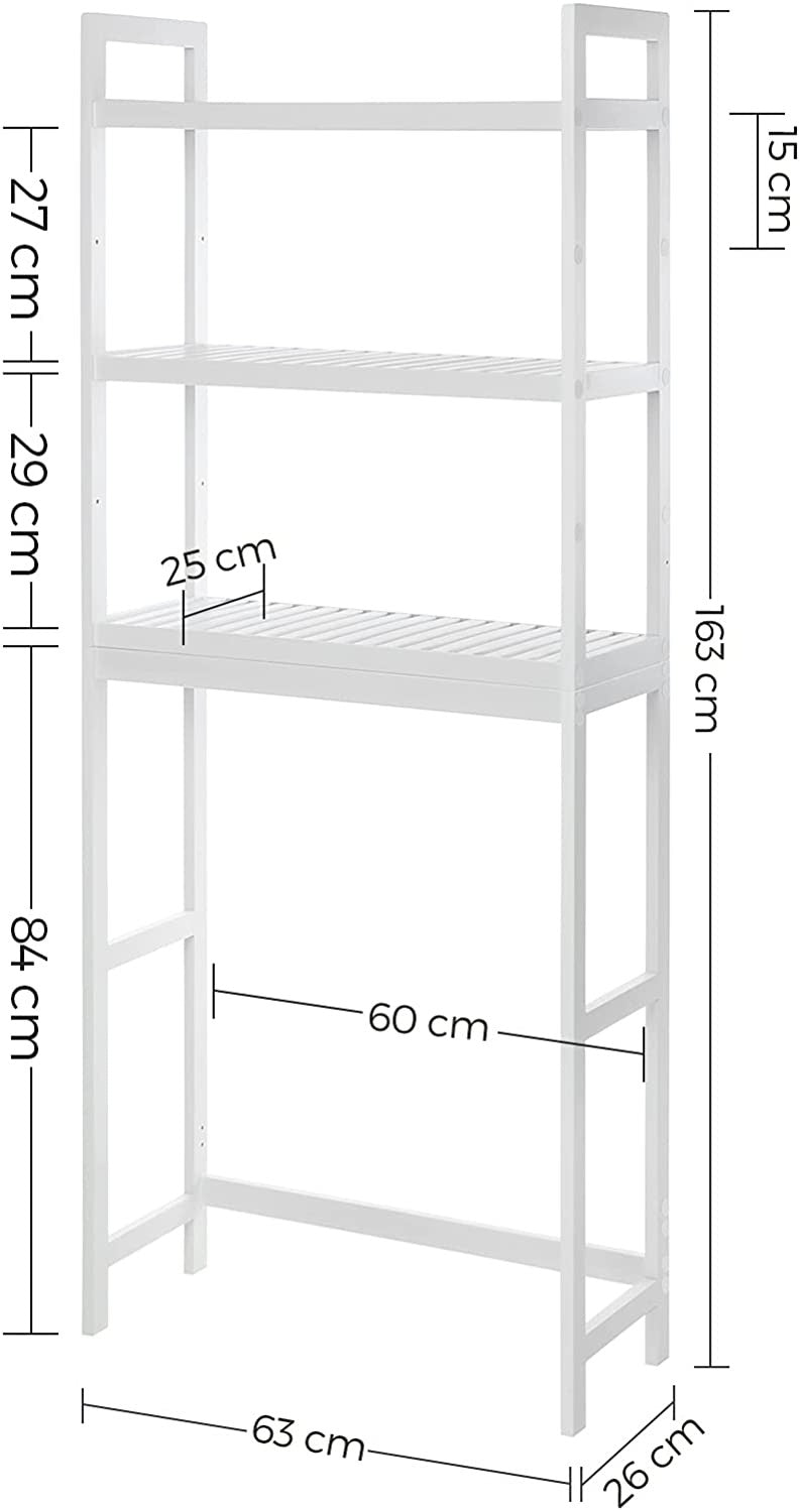 Badeværelsesreol til over toilet, 63x26x 163 cm, hvid