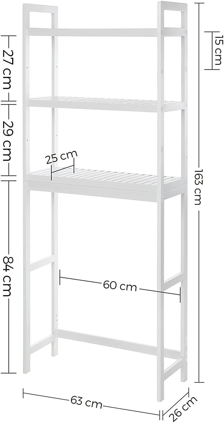 Badeværelsesreol til over toilet, 63x26x 163 cm, hvid