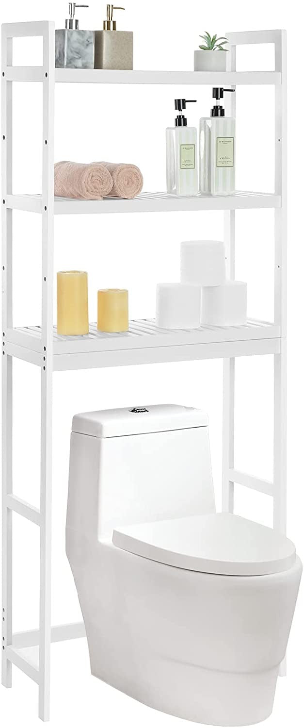 Badeværelsesreol til over toilet, 63x26x 163 cm, hvid