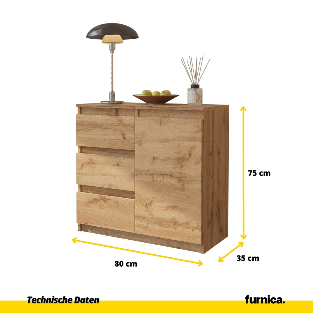 MIKEL - Kommode med 3 skuffer - naturfarvet H75cm B80cm D35cm