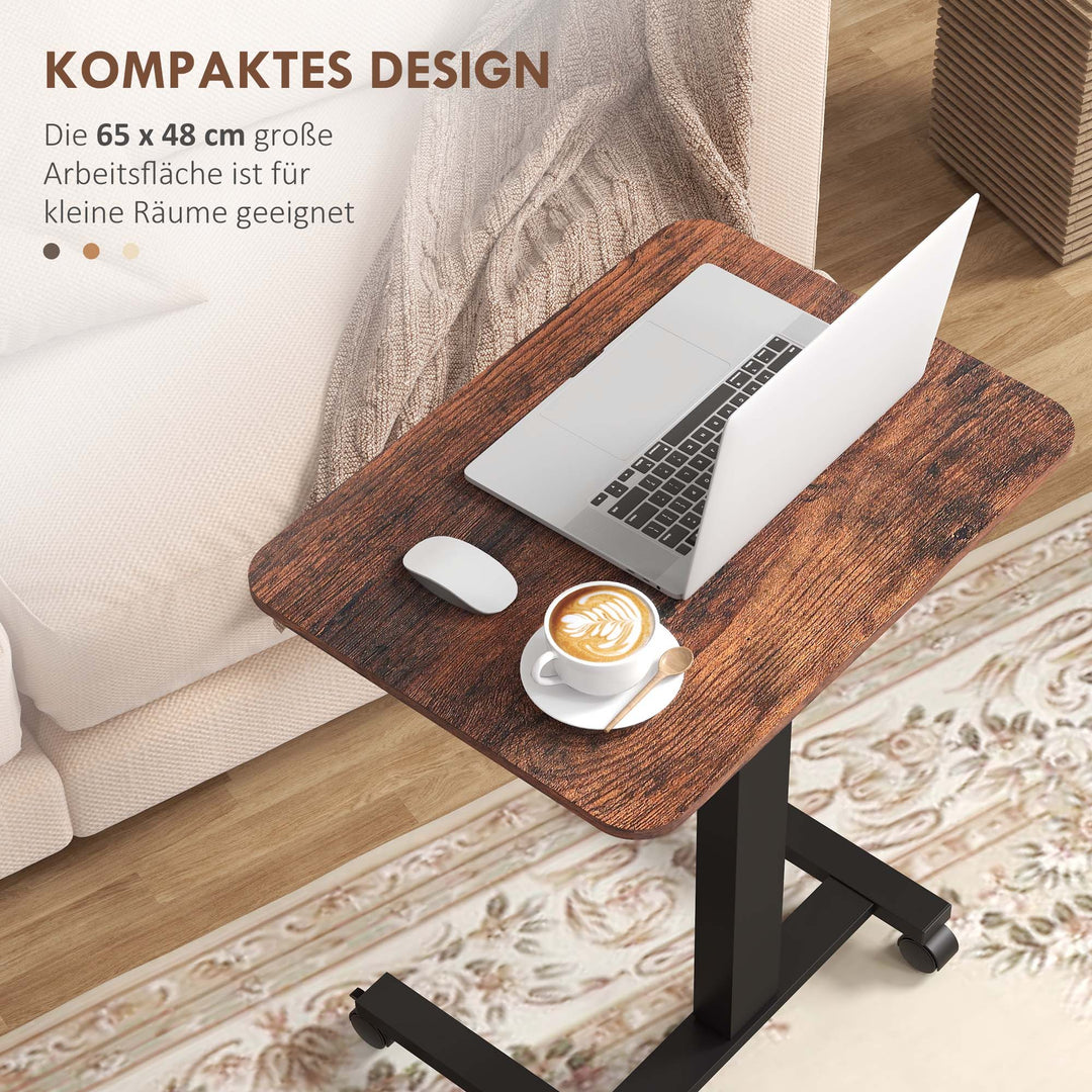 Hæve-sænkebord, laptopbord, højdejusterbart, 4 hjul, 65 cm x 48 cm x 108 cm, brun + sort