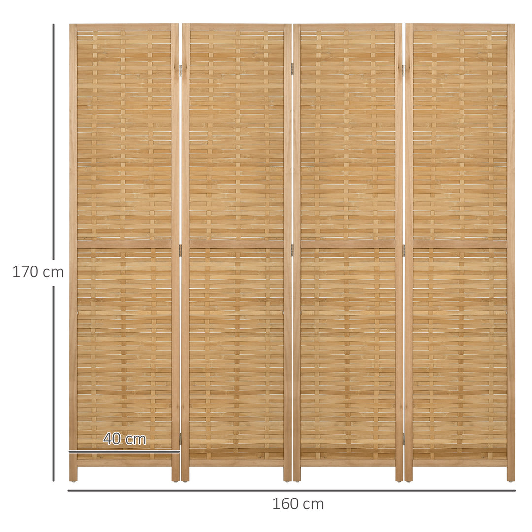 4-delt rumdeler, 160 x 170 cm, foldbar bambusskærm til stue, soveværelse, naturlig