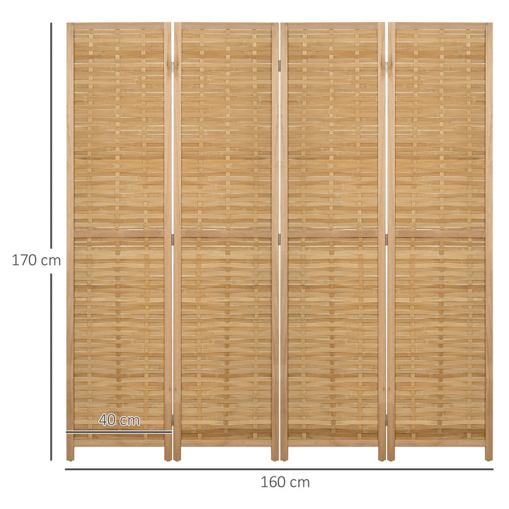 4-delt rumdeler, 160 x 170 cm, foldbar bambusskærm til stue, soveværelse, naturlig
