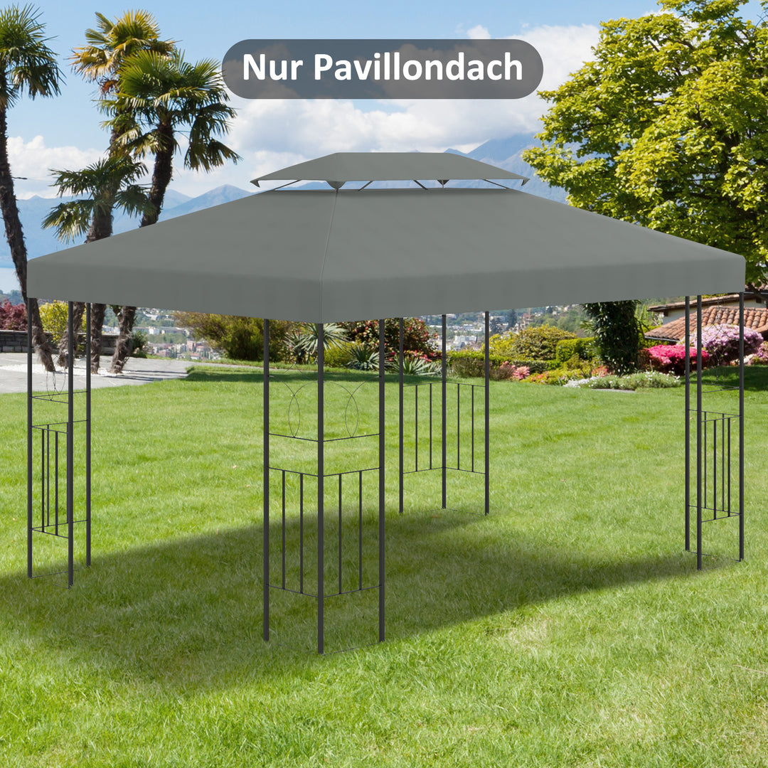 Udskiftningstag til 3x4m metalpavillon, vandafvisende pavillontag til havepavillon, festtelt, havetelt, polyester, mørkegrå