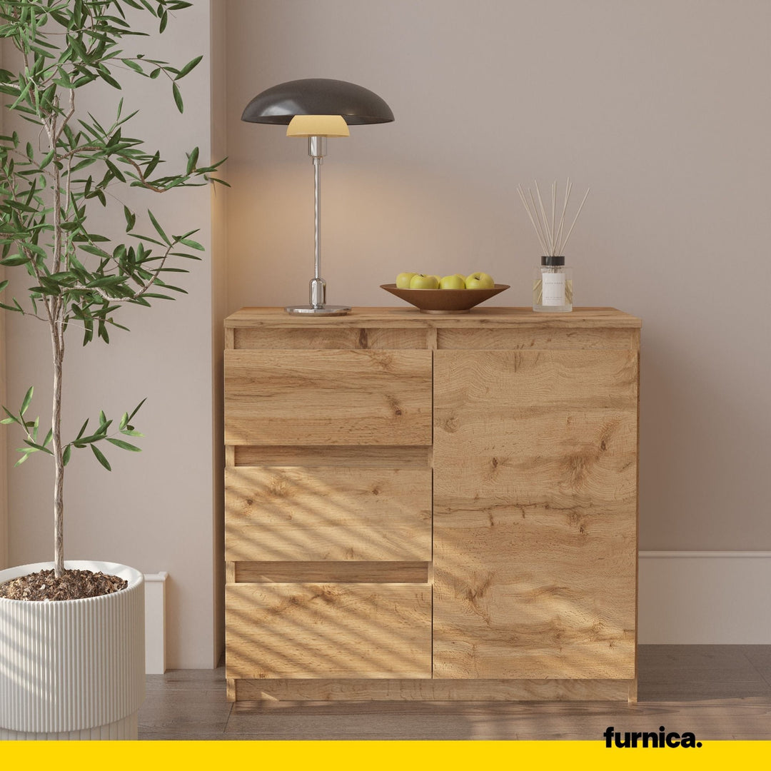 MIKEL - Kommode med 3 skuffer - naturfarvet H75cm B80cm D35cm