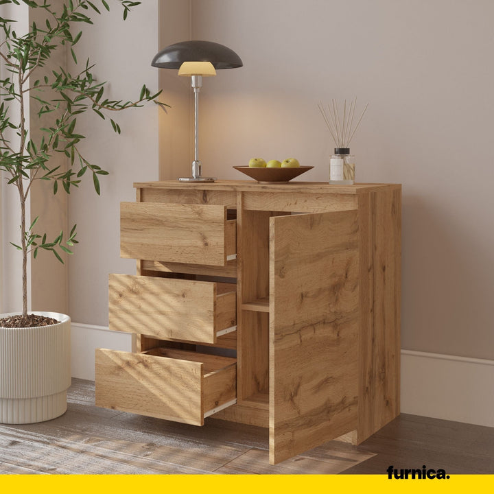 MIKEL - Kommode med 3 skuffer - naturfarvet H75cm B80cm D35cm