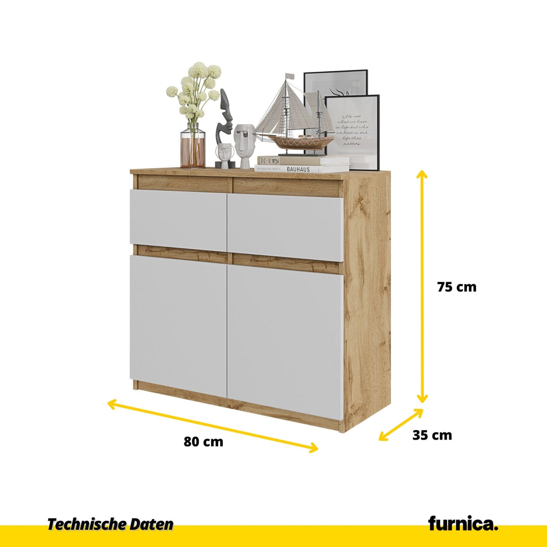 NOAH - Kommode med 2 skuffer - naturfarvet / mat hvid, H75xB80xD35 cm
