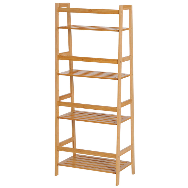 Bogreol, 4 etager, stigedesign, bambustræ, naturlig