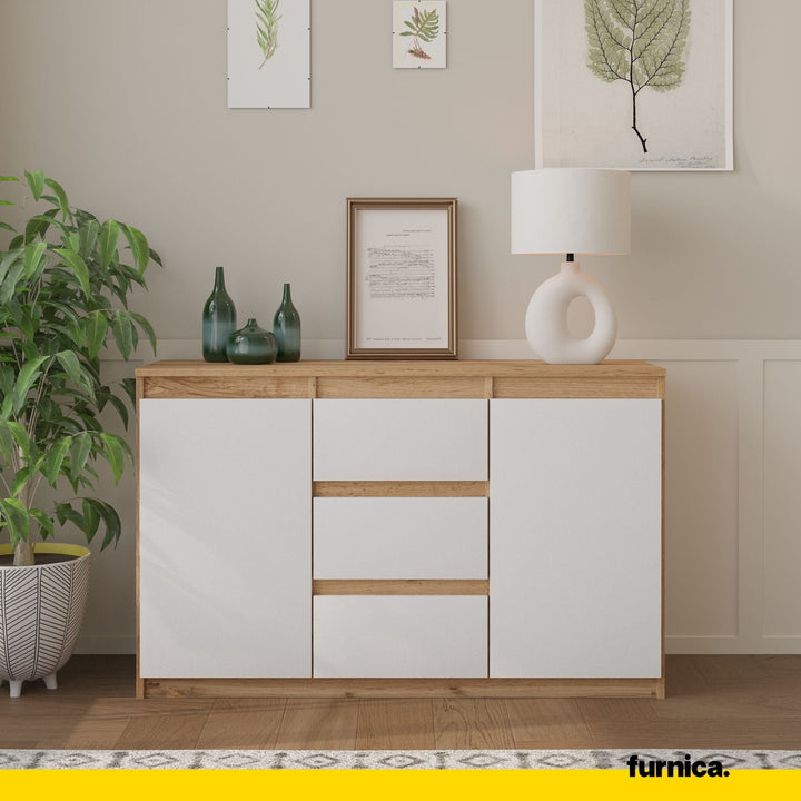 MIKEL - Kommode med 3 skuffer - naturfarvet / mat hvid H75cm B120cm D35cm