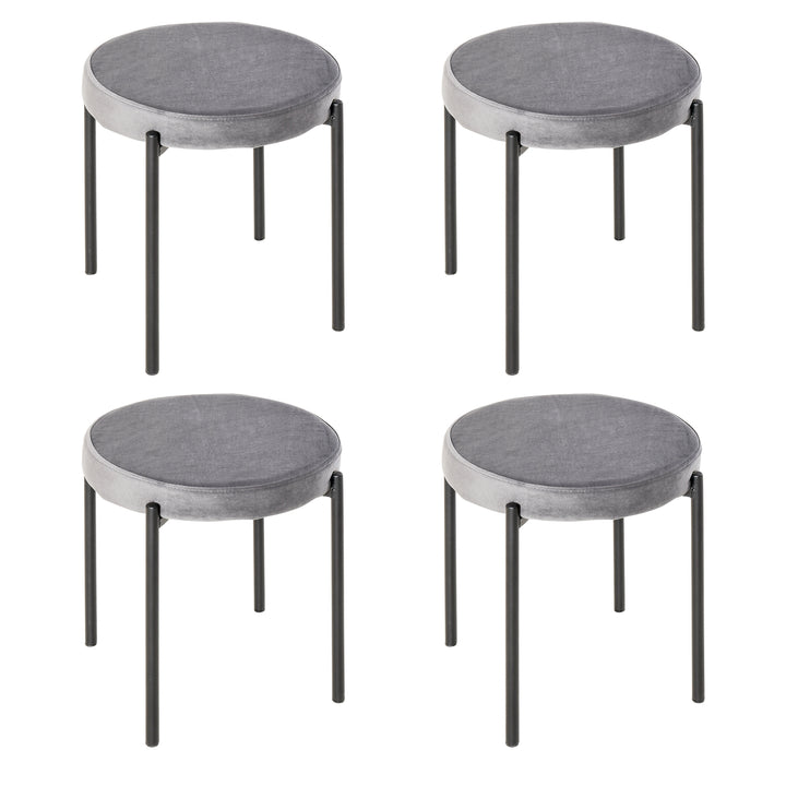 Sæt med 4 stabelbare spisestuestole med polstret sæde, fløjlslook fløjlsskammel til køkken/spisestue metalgrå 41,5 x 41,5 x 46 cm