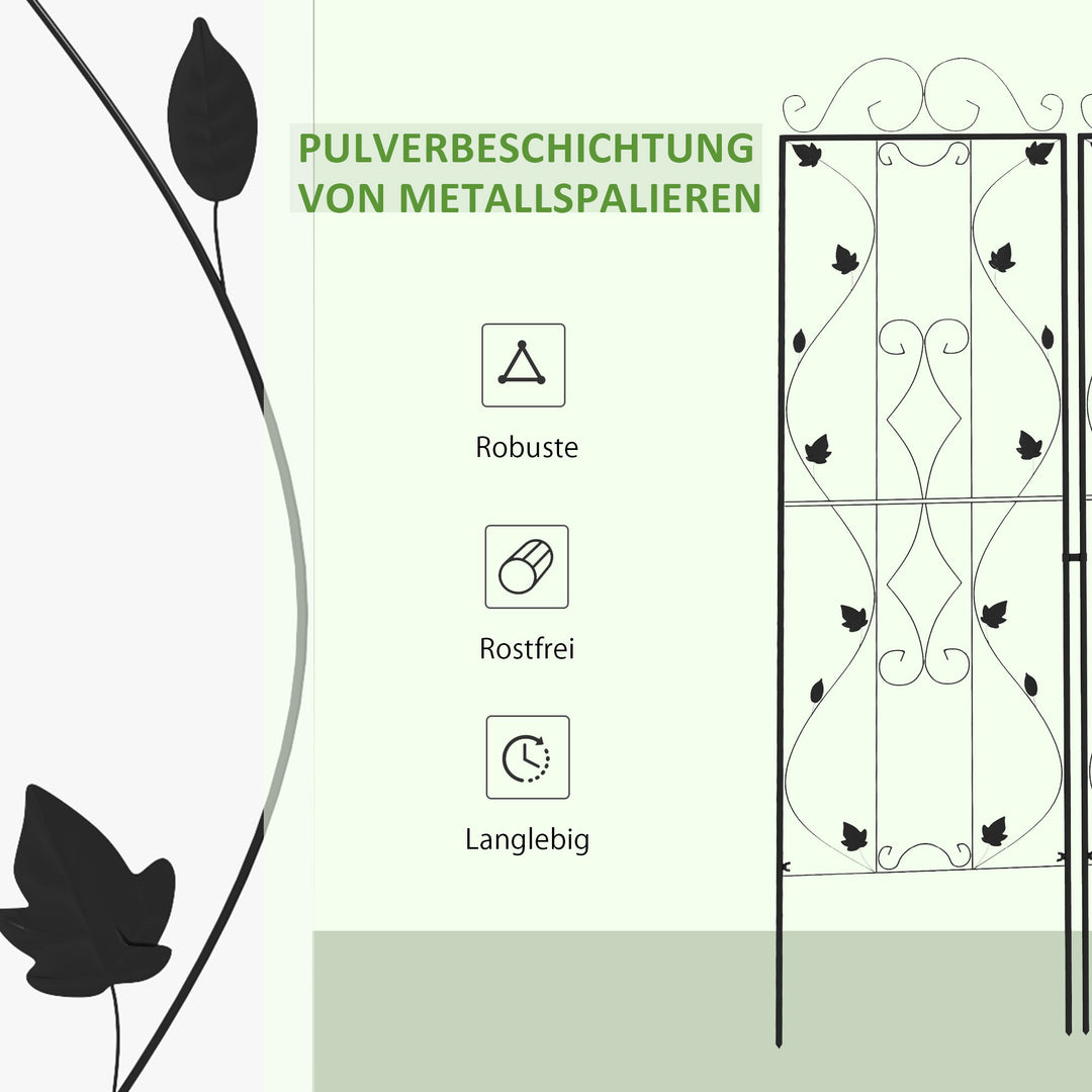 Stålespaliersæt med 2 stk., plug-in type, rustfri, klatrehjælp med blade, 50 x 181 cm, sort