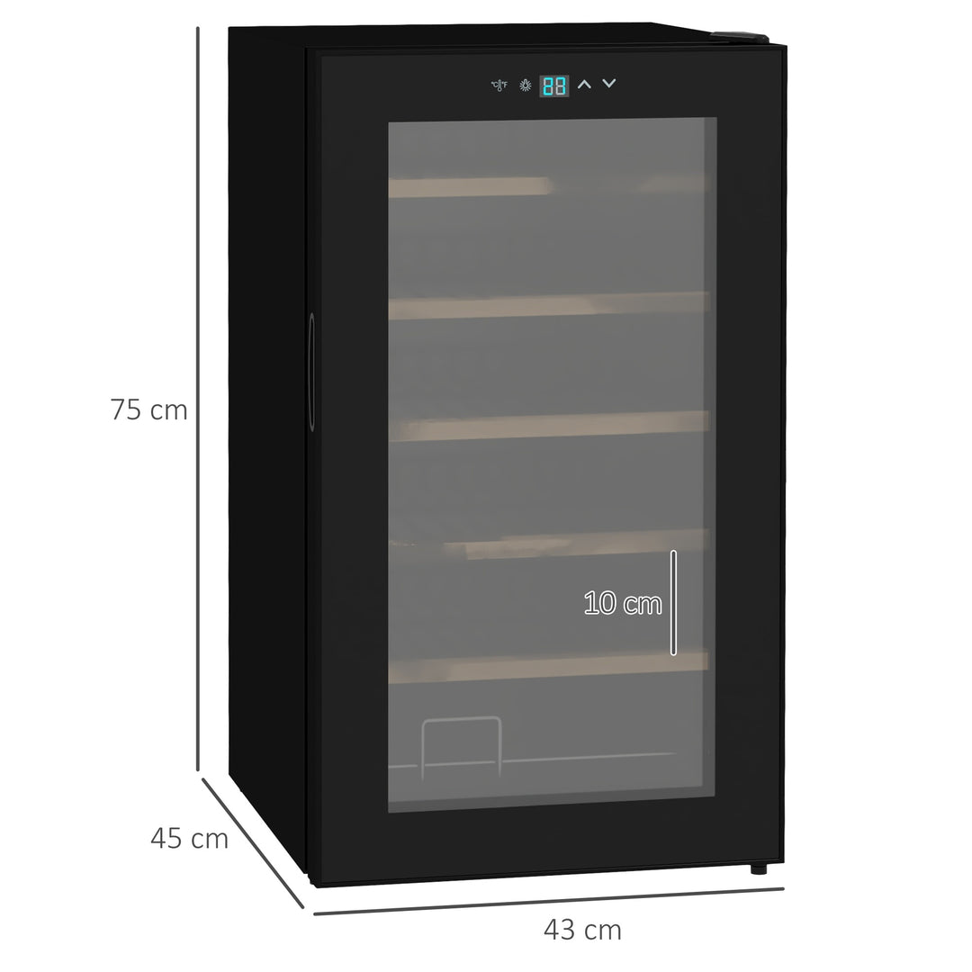 Lille vinkøleskab til stuen, til 24 flasker, justerbar temperatur 5 til 20°C, LED-belysning, sort, 43 x 45 x 75 cm