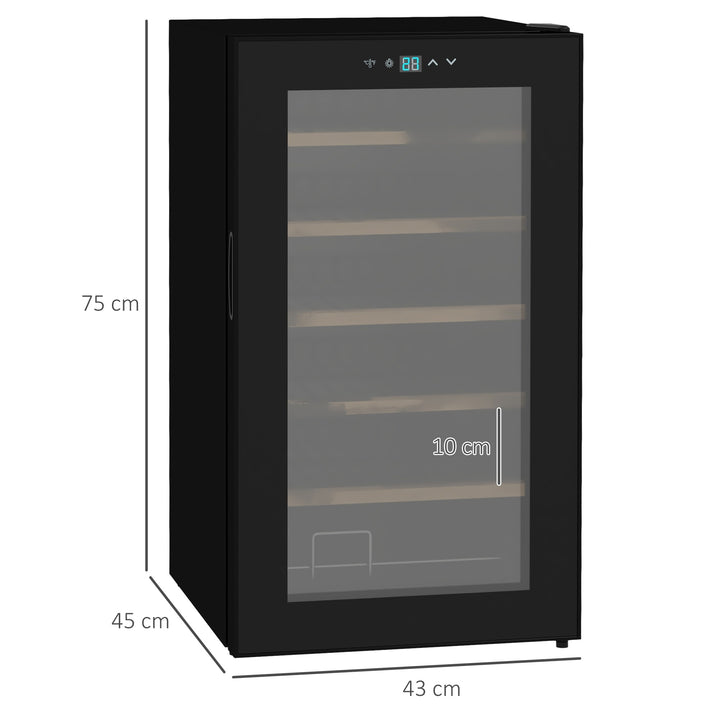 Lille vinkøleskab til stuen, til 24 flasker, justerbar temperatur 5 til 20°C, LED-belysning, sort, 43 x 45 x 75 cm