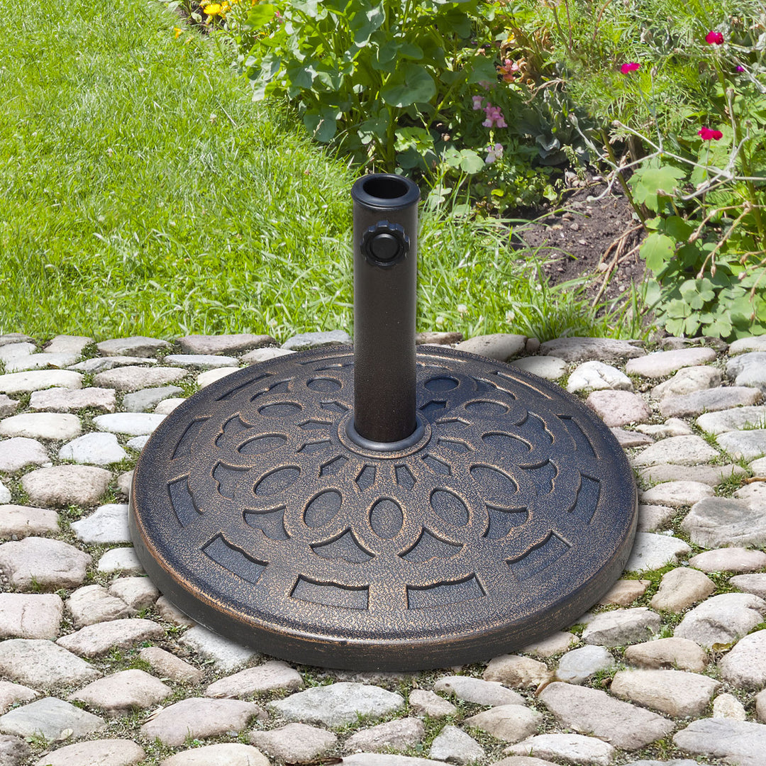 Parasolfod i harpiks, 14 kg, med håndtag, rund parasolholder, til parasoller med 38 mm/48 mm stangdiameter, til altan, terrasse, have, bronze
