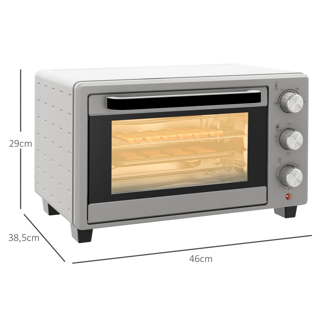 Miniovn, 21 l brødristerovn med 1 rist og 1 bageplade, 3 tilberedningstilstande, 100°c-230°c, rustfrit stål, glas, sølv