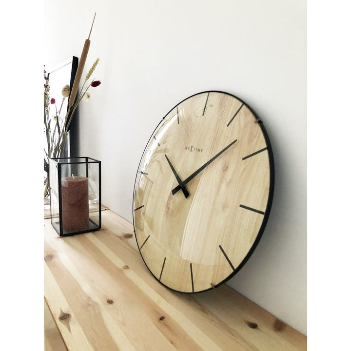Vægur - 35 cm - Dome Glas - 'Edge Wood Dome'