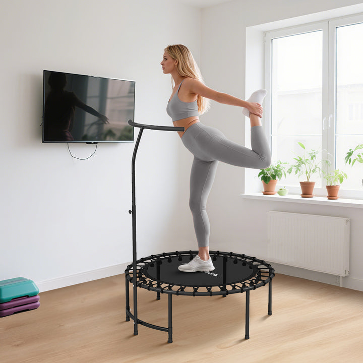 Rebounder-trampolin, 5-niveau justerbart håndtag, træningstrampolin, sort