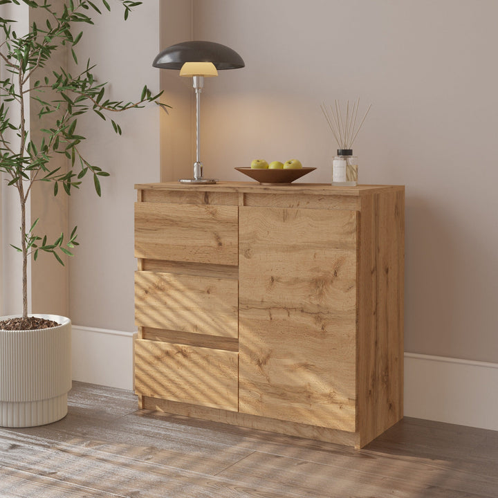 MIKEL - Kommode med 3 skuffer - naturfarvet H75cm B80cm D35cm