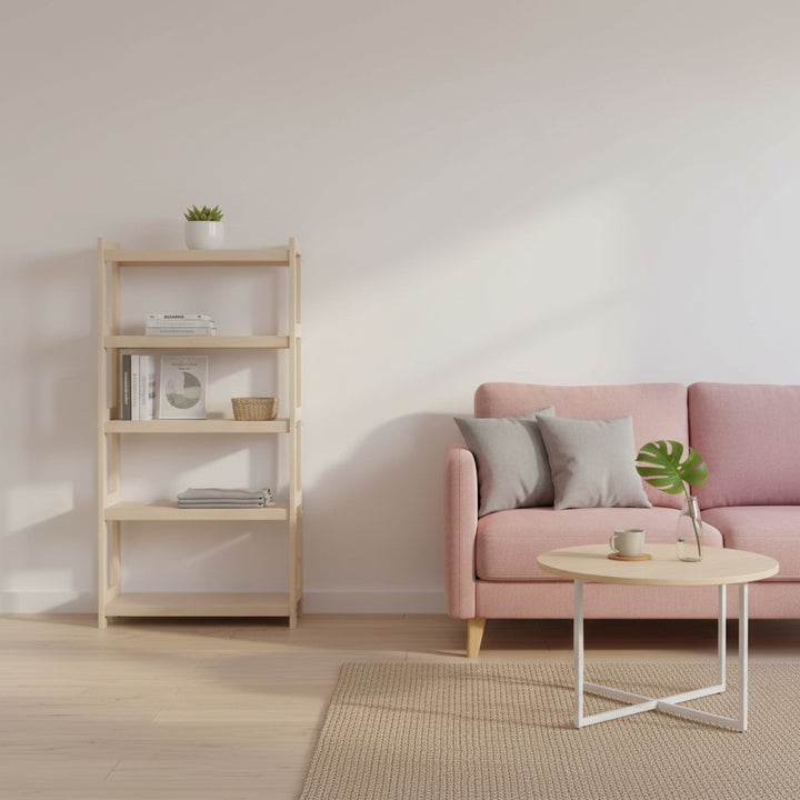 Bogreol i bøgetræ, 5 hylder, 136x80x25 cm